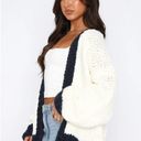 White Fox Boutique White Fox Oversized White and Blue Knit Cardigan Photo 1