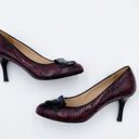 Longchamp  Women's Burgundy Red Snakeskin Embossed Logo High Heels Pumps 37 Photo 8