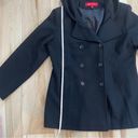 Anne Klein  Wool Pea Coat Hooded Black Double-Breasted Buttons Women's Size PL Photo 6