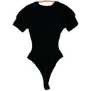 Naked Wardrobe NWOT Size S NW Ribbed Short Sleeve Thong Bodysuit Black Crew Neck Photo 0