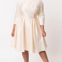 Unique Vintage NWT  CREAM SATIN SLEEVED LANA BRIDAL DRESS size XL/14 Photo 0