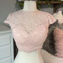 B Darlin  Lace Top Criss Cross Open Back Sash Tie Peach Womens 1/2 Romantic Lace Photo 0