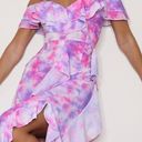 Pretty Little Thing Pink Tie Dye Cold Shoulder Ruffle Detail Maxi Dress 12 Large Photo 2