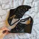 Ralph Lauren Lauren  Black Suede Strappy Wedge Heels Sandals 7 Photo 5