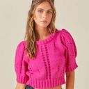 The Moon Day +  puff sleeve crochet knit hot pink knit cropped sweater Medium NEW Photo 0