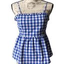 love on a hanger New  Dazzling Blue White Gingham Smocked Back Tank Top Small Photo 0