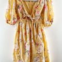 Abercrombie & Fitch  Puff Short Sleeve Floral Tie Front Mini Dress Yellow XS Photo 0