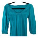 LA Made  Teal Green Blue Cotton V-Neck 3/4 Sleeve Pleated Peasant Tunic Size Small Photo 1