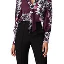 Natori  Purple Floral Neck Tie Button Down Blouse Photo 2