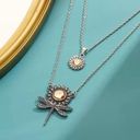 Dragonfly & Sunflower Silver Double Chain Necklace W/Zircon Gemstone Pendants Photo 1