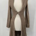 Beretti Open Front Duster Cardigan Wool Blend Sweater Buckle Taupe Womens Medium Tan Photo 0