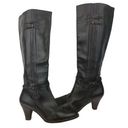 Frye * Womens Boots Size 6.5 Black Leather High Heeled Belted Pleated Tall 77076 Photo 0