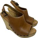 Sam Edelman  Camilla Peep Toe Wooden Wedge Studded Detail Saddle Brown Leather 6 Photo 8