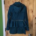 Betsey Johnson Teal Green 2-in-1 Convertible Zip Anorak Peplum Raincoat Hooded Jacket $200 EUC M Photo 3