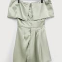 Lulus Sage Green Satin Off-the-Shoulder Mini Dress Photo 4