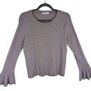 Ro & De Anthropologie  Burgundy White Striped Long Bell Sleeve Lightweight Top L Photo 0