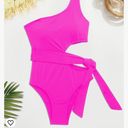 One Piece Fushia Pink  Suit One Shoulder Swimsuit Cutout Swimwear Monokini SMALL Photo 4