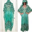 Rococo  SAND turquoise blue embellished hooded kaftan maxi x Small One Size Fits Photo 1