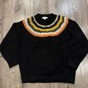 THML  Women’s S  Pullover Sweater Black Colorful Open Crochet Afghan Knit Collar Photo 0