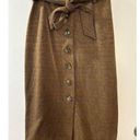 Women's Plaid Button Front Midi Skirt with Tie Waist Size S Brown Photo 7