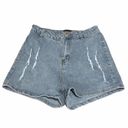 Pretty Little Thing Blue Distress Denim Disco Shorts Photo 0