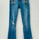 ZARA  Embroidered Midrise Mini Flare Leg Distressed Cropped Denim Jeans Size 2 Photo 11