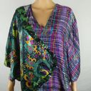 Custo Barcelona  Batwing Silk Abstract Floral Plaid Sequin Dress Colorful Small Photo 3