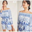 Anthropologie  Clemente Off Shoulder Floral Belted Romper Blue White Photo 1