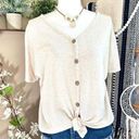 7th Ray  Neutral Waffle Knit Front Tie Button Down Oversized Top Photo 0