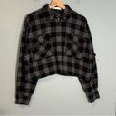 Oak + Fort  Black Plaid Cropped Flannel Collared Shirt Photo 1