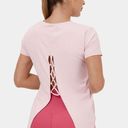 Halara size S Pink Round Neck Short Sleeve Crisscross Split Tie Back Sports Top Photo 2