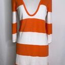 Tommy Bahama  Orange White Striped Deep Plunge V Tunic Stretch Knit Top Small Photo 0