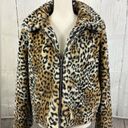 Nine West  Faux Fur Bomber Jacket Cropped Zip Jacket Animal Print Photo 2