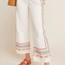 Anthropologie  Wide Leg Boho Embroidered Linen Pants with Pockets White 0 Photo 0