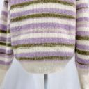 VERO MODA New  Grace Stripe Sweater Fuzzy Crewneck Pullover Birch Purple Photo 12