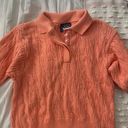 Vintage Light Orange Coral Cable Knit Collared Short Sleeve Top Photo 1