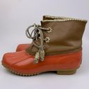 Jack Rogers Chloe Coral Orange Brown Whipstitch Gold Detail Duck Boots 7 Winter Photo 3