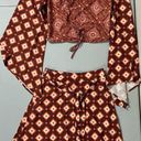 Brown Orange Aztec Geometric Paisley Boho Blouse and Mini Skirt Coords Matching Set 🤎 Size XS Photo 0