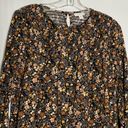 J.Jill  Petite Prairiecore Smocked Black Brown Floral Long Sleeve Blouse  SZ S Photo 9