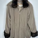 Jones New York Vintage  Jacket Faux Fur Coat XL Cinch Waist Beige Brown Hooded Photo 8