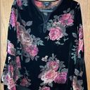 Karen Kane  Wmn's Velvet With Floral Sheer Accent Boho Blouse bell Sleeve Photo 0