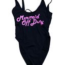 One Piece "Mermaid Off Duty"  Swimsuit - black w pink & tie up back Small S Photo 2