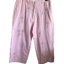 Saint Tropez West  Women Linen Crop Pants Palm Tree Print Size 16 Pink Beachy Photo 0