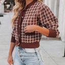 Lush Clothing LUSH Danah Pocketed Crop Houndstooth Cardigan Jewel Buttons Photo 0