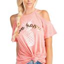 143 Story  By Line Up Coral Marled Pineapple Graphic Cold Shoulder Tee Size Small Photo 0