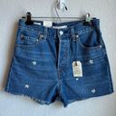 Levi's Levi’s Ribcage Medium Wash High Rise Embroidered Cutoff Denim Shorts Photo 2