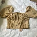 Missguided  Khaki Tan Puff Sleeve Cropped Fitted Square Neck Boho Blouse size 10 Photo 3