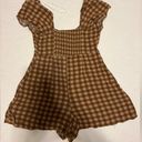 Urban Outfitters  Pocketful of Sunshine Brown Gingham Puff Sleeve Romper size S Photo 4