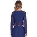 For Love & Lemons  Top Women's Size S Midnight Lace Crop Long Sleeve Blue Photo 2