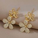 Flower Dangle Drop Earrings for Women Gold Photo 2